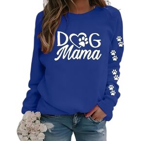 Dog Mom Shirts for Women Cat Mama Fleece Sweatshirts Pet Paw Lover Graphic Tee Xmas Winter Holiday Top