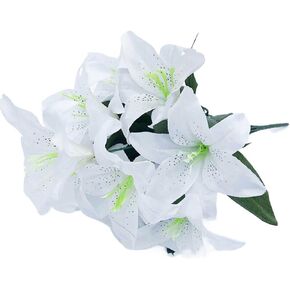 HomeSoGood 2 Bouquets 10 Heads Silk Lilies Artificial Flowers Fake Bouquet Bunch Wedding Home Party Decoration(17.7inch,White)