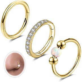 18G 3PCS Nose Rings Hoops 316L Surgical Steel Opalite Nose Rings for Women Clear CZ Nose Rings Hoop 8mm/10mm Septum Rings Clicker for Cartilage Daith Helix Tragus Conch Piercing Jewelry in Kuwait