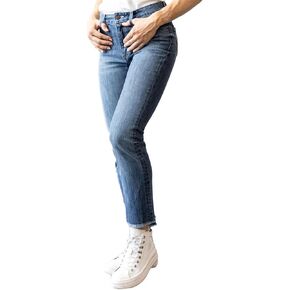 Kimes Ranch Women's Monica Cropped Casual Western Mid Rise Waist Fitted Thigh Straight Leg Mid Wash Denim Jeans