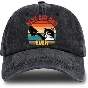 Best Cat Dad Ever Adjustable Washed Cotton Baseball Cap, Funny Retro Trucker Hat Outdoor Accessories for Men Grandpa Dad Husband Cat Lover, Retirement Birthday for Cat Father