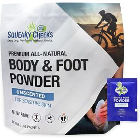 Squeaky Sticks – Unscented, Talc-Free, All Natural Convenient Single-Use Powder Sachets for Travel, Outdoors & On-the-Go Freshness Relief from Chafing Sweat and Odor (6g X 30 pack)