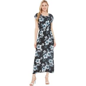 Women's Hawaiian Luau Cap Sleeve Maxi Simple Dress in Bloom