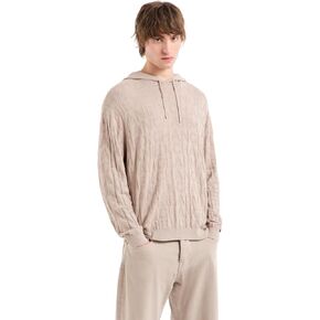 Armani Exchange Men's Pullover Sweater with Hoodie and Embossed All Over Logo