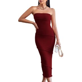 Women's Strapless Tube Bodycon Cocktail Evening Formal Long Dress