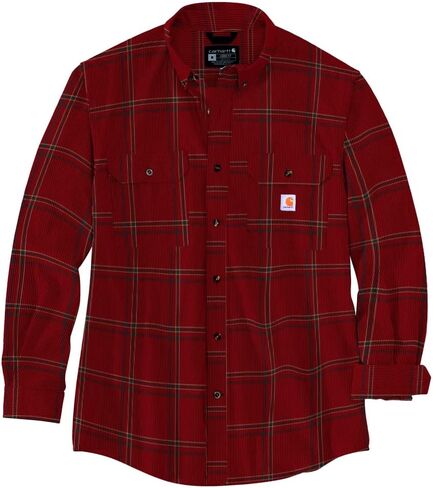 قميص Carhartt الرجالي 105433 فضفاض متوسط ​​الوزن منقوش بأكمام طويلة - كبير طويل - أحمر داكن، كبير كبير طويل القامة in Saudi Arabia