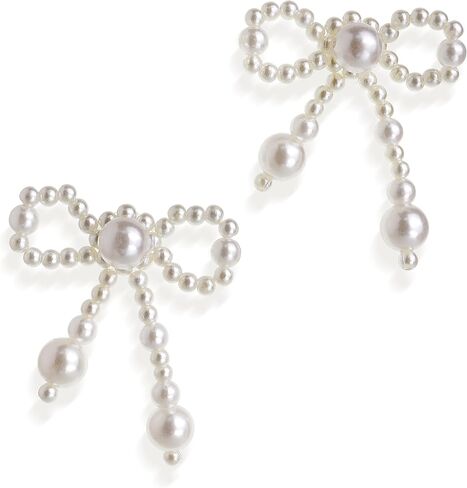 JeanBeau Pearl Bow Dangle Drop Earrings for Women Gold Statement Ribbon Bowknot Earing Dangling Costume Prom Wedding Fashion Jewelry Gift in Kuwait
