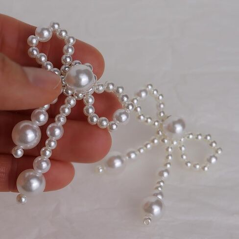 JeanBeau Pearl Bow Dangle Drop Earrings for Women Gold Statement Ribbon Bowknot Earing Dangling Costume Prom Wedding Fashion Jewelry Gift in Kuwait
