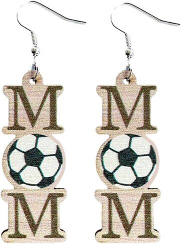 Mom Sports Themed Earrings Baseball Softball Basketball Wooden Dangle Drop Earrings Mother's Day Gift for Women in Kuwait