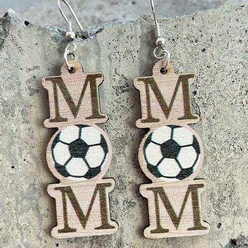 Mom Sports Themed Earrings Baseball Softball Basketball Wooden Dangle Drop Earrings Mother's Day Gift for Women in Kuwait