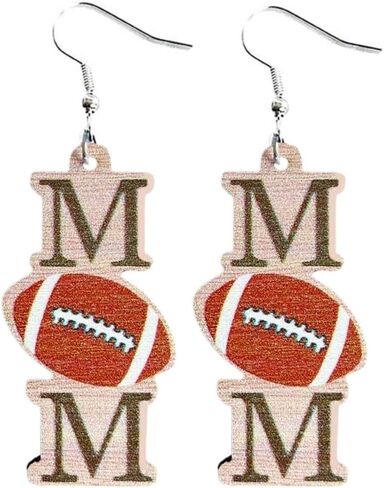 Mom Sports Themed Earrings Baseball Softball Basketball Wooden Dangle Drop Earrings Mother's Day Gift for Women in Kuwait
