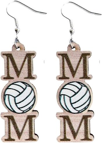 Mom Sports Themed Earrings Baseball Softball Basketball Wooden Dangle Drop Earrings Mother's Day Gift for Women in Kuwait