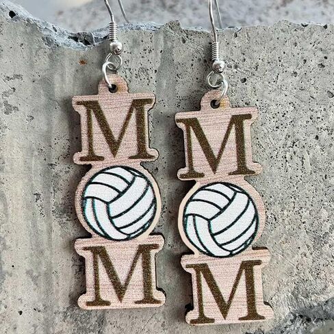 Mom Sports Themed Earrings Baseball Softball Basketball Wooden Dangle Drop Earrings Mother's Day Gift for Women in Kuwait