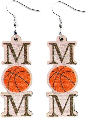 Mom Sports Themed Earrings Baseball Softball Basketball Wooden Dangle Drop Earrings Mother's Day Gift for Women in Kuwait
