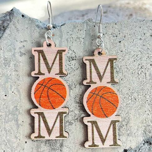 Mom Sports Themed Earrings Baseball Softball Basketball Wooden Dangle Drop Earrings Mother's Day Gift for Women in Kuwait