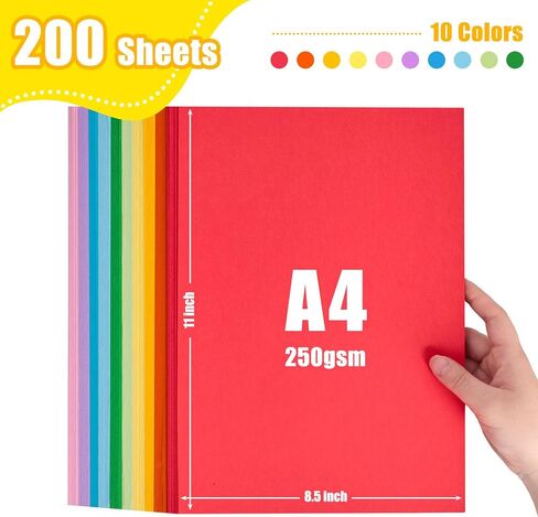 3 otters 200 Sheets Colored Card Stock, 180 GSM 10 Colors Construction Paper for Scrapbook, School Office Supplies in Kuwait