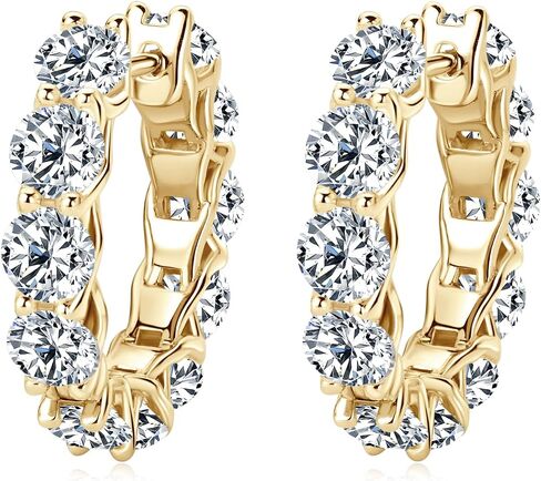 WOAINI Moissanite Tennis Hoop Earrings for Women Female Mom, VVSI Clarity, 925 Sterling Silver Earring 18K Gold Plated, Small Huggie Hoop Earring, Anniversary Birthday Gifts for Lover Lady Friend in Kuwait