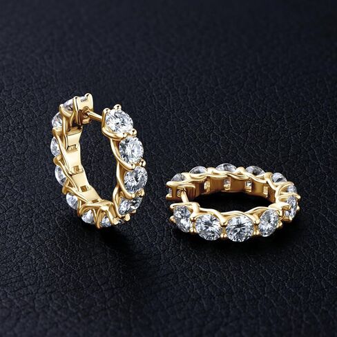 WOAINI Moissanite Tennis Hoop Earrings for Women Female Mom, VVSI Clarity, 925 Sterling Silver Earring 18K Gold Plated, Small Huggie Hoop Earring, Anniversary Birthday Gifts for Lover Lady Friend in Kuwait