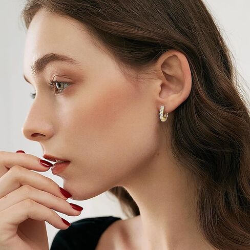 WOAINI Moissanite Tennis Hoop Earrings for Women Female Mom, VVSI Clarity, 925 Sterling Silver Earring 18K Gold Plated, Small Huggie Hoop Earring, Anniversary Birthday Gifts for Lover Lady Friend in Kuwait