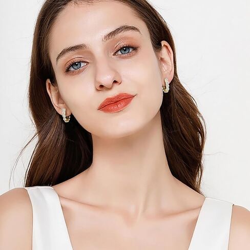 WOAINI Moissanite Tennis Hoop Earrings for Women Female Mom, VVSI Clarity, 925 Sterling Silver Earring 18K Gold Plated, Small Huggie Hoop Earring, Anniversary Birthday Gifts for Lover Lady Friend in Kuwait