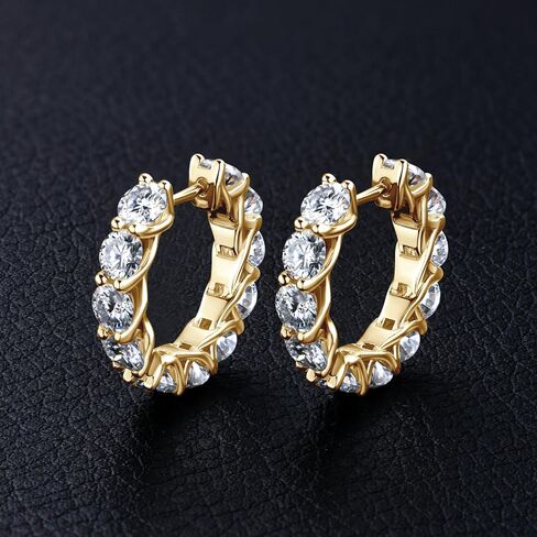 WOAINI Moissanite Tennis Hoop Earrings for Women Female Mom, VVSI Clarity, 925 Sterling Silver Earring 18K Gold Plated, Small Huggie Hoop Earring, Anniversary Birthday Gifts for Lover Lady Friend in Kuwait