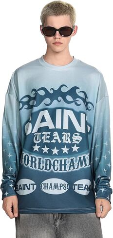 Arnodefrance Unisex Vintage Graphic Printing Long Sleeve Shirt Oversized Tee Shirt Cotton Long Sleeve Shirts in Kuwait