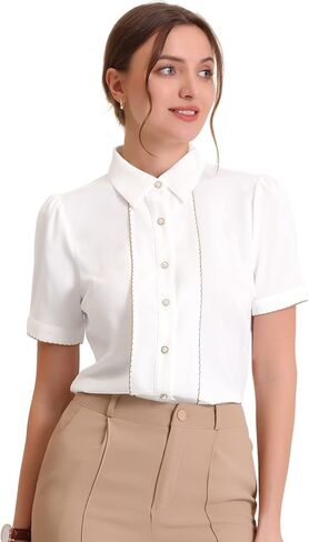 Allegra K Button Down Shirt for Women's 2023 Contrast Trim Puff Short Sleeve Blouse in Kuwait