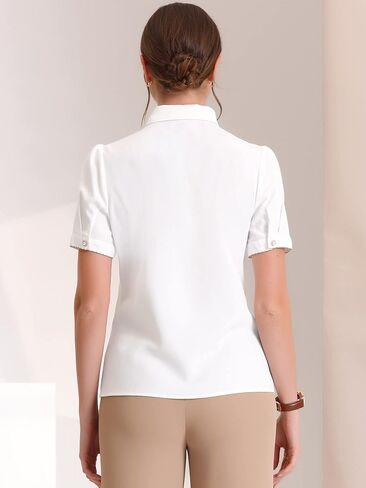 Allegra K Button Down Shirt for Women's 2023 Contrast Trim Puff Short Sleeve Blouse in Kuwait