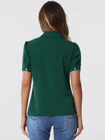 Allegra K Button Down Shirt for Women's 2023 Contrast Trim Puff Short Sleeve Blouse in Kuwait