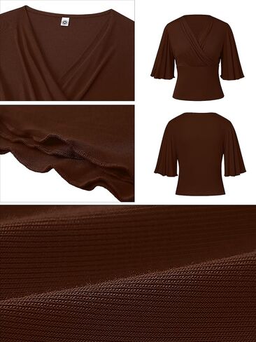 KORSIS Women Tops Wrap Blouse 3/4 Sleeve Long Ruffle Sleeve V Neck Dressy Casual Summer Elasticity T-Shirt (S-2XL) in Saudi Arabia