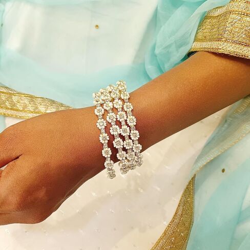 Efulgenz White Pearl Indian Bangles Pearl Bangles for Women Indian Style Bollywood Jewelry Traditional Faux Pearl Stone Wedding Bracelet Bangle Set in Kuwait