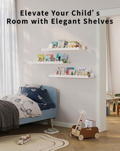 G&W Gruwald Nursery Book Shelves, Set of 3, Nursery Decor for Baby and Toddler, Scalloped Shelves, Book Shelf for Kids Rooms, Wall Book Shelves for Bedroom Kids, Floating Book Shelves for Wall in Kuwait