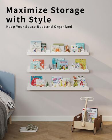 G&W Gruwald Nursery Book Shelves, Set of 3, Nursery Decor for Baby and Toddler, Scalloped Shelves, Book Shelf for Kids Rooms, Wall Book Shelves for Bedroom Kids, Floating Book Shelves for Wall in Kuwait