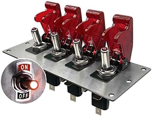MGI SpeedWare 4 LED Toggle Switch Panel 12vDC, Stainless Steel, Safety Covers (Blue) in Kuwait