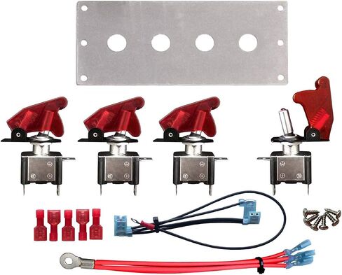 MGI SpeedWare 4 LED Toggle Switch Panel 12vDC, Stainless Steel, Safety Covers (Blue) in Kuwait