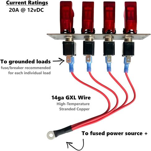 MGI SpeedWare 4 LED Toggle Switch Panel 12vDC, Stainless Steel, Safety Covers (Blue) in Kuwait