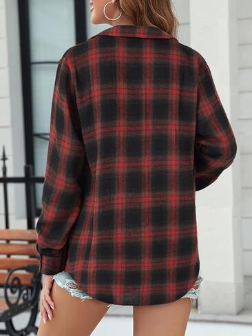Rooscier Women's Button Down Dressy Shirts Plaid Long Sleeve Collared Casual Loose Blouses in Saudi Arabia