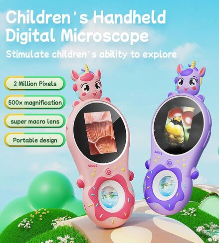 Microscope for Kids, Educational Science Kit Toys Portable Handheld Magnifying Glass, Macro Fixed Focus Digital Kid Microscopes Up to 500x Magnification,4X Zoom, Interactive Learning, Ages 3+ (Pink) in Saudi Arabia