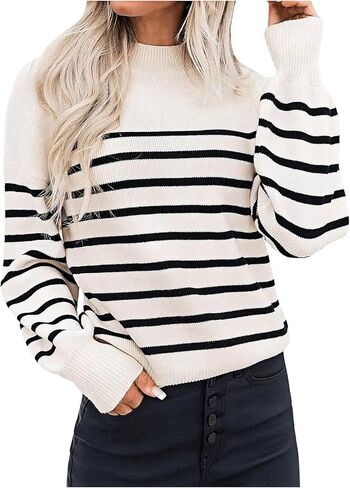 GORGLITTER Women's Mock Neck Long Sleeve Knit Tops Striped Color Block Winter Pullover Sweater in Saudi Arabia