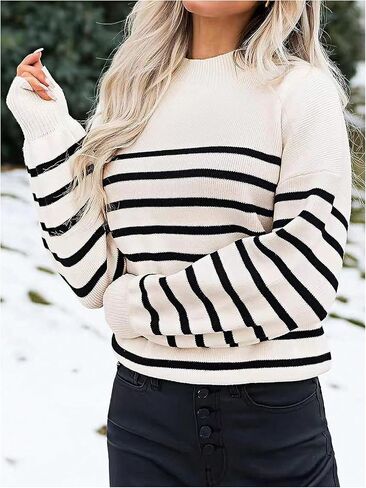GORGLITTER Women's Mock Neck Long Sleeve Knit Tops Striped Color Block Winter Pullover Sweater in Saudi Arabia