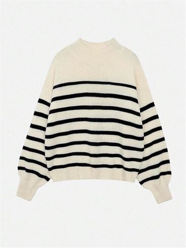 GORGLITTER Women's Mock Neck Long Sleeve Knit Tops Striped Color Block Winter Pullover Sweater in Saudi Arabia