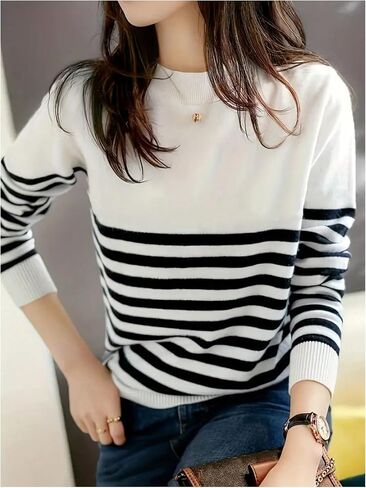 GORGLITTER Women's Mock Neck Long Sleeve Knit Tops Striped Color Block Winter Pullover Sweater in Saudi Arabia