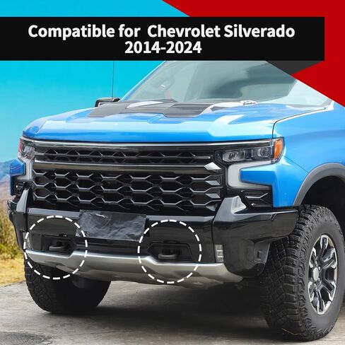 Voodola لسيارة Chevy Silverado 2014-2024 غطاء خطاف سحب أمامي للسيارة متوافق مع سيارة شيفروليه سيلفرادو 2014-2024 (أسود، قطعتان) in Kuwait