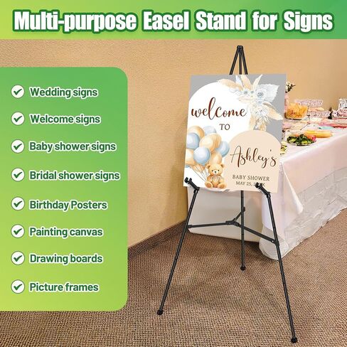 White Easel Stand for Sign & Poster - 63" Adjustable Display Easel for Wedding Sign Stand, Welcome Sign, Canvas, Painting - Lightweight Folding Art Easel with Carry Bag, Holds 5 lbs in Kuwait