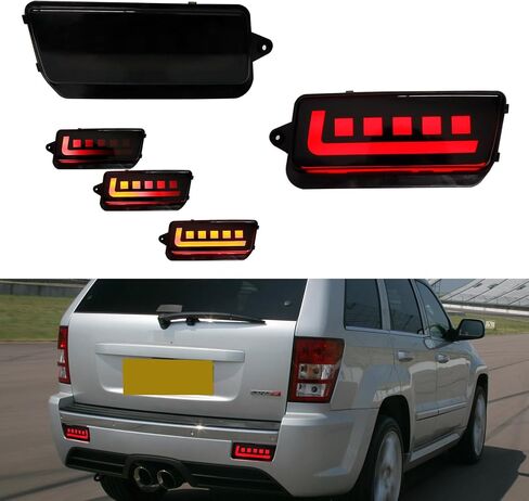 3 IN 1 Led Smoked Lens For 2005 2006 2007 2008 2009 2010 Jeep Grand Cherokee Reflector Tail Lights Turn Signal Brake Stop & Rear Fog Lamps 55156102AA; 55156103AA in Kuwait