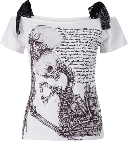 Women Y2K Grunge Short Sleeve T-Shirt Crew Neck Graphic Baby Tee Slim Casual Going Out Top Halloween Gothic Shirt in Kuwait