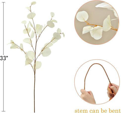 3 Pcs Soft Touch Artificial Eucalyptus Leaves Spray 31.5" Fake Silver Dollar Greenery Stems for Home Wedding Floral Arrangement, Blue in Kuwait