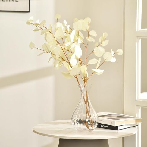 3 Pcs Soft Touch Artificial Eucalyptus Leaves Spray 31.5" Fake Silver Dollar Greenery Stems for Home Wedding Floral Arrangement, Blue in Kuwait