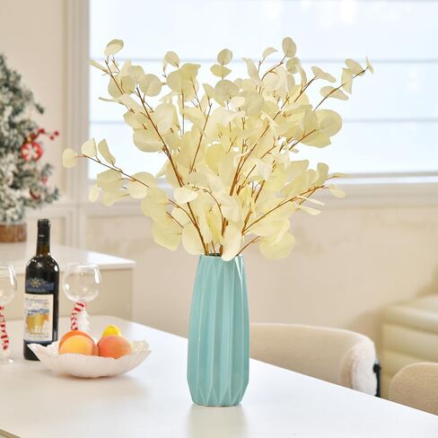 3 Pcs Soft Touch Artificial Eucalyptus Leaves Spray 31.5" Fake Silver Dollar Greenery Stems for Home Wedding Floral Arrangement, Blue in Kuwait