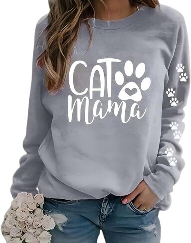Dog Mom Shirts for Women Cat Mama Fleece Sweatshirts Pet Paw Lover Graphic Tee Xmas Winter Holiday Top in Kuwait